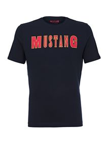 Синяя футболка из хлопка с принтом Mustang