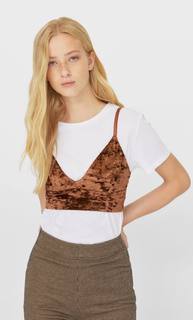 Stradivarius Бархатный Топ-Бралет Женская Коллекция Коричневый M
