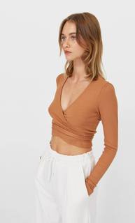 Stradivarius Топ С Запа́хом Женская Коллекция Бежевый S
