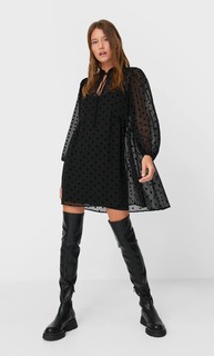 Stradivarius Короткое Платье С Принтом В Горошек Женская Коллекция Черный L