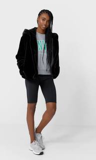 Stradivarius Куртка Из Искусственного Меха С Капюшоном Женская Коллекция Черный S