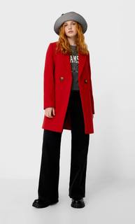 Stradivarius Двубортное Пальто Женская Коллекция Красный L