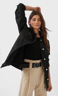 Stradivarius Джинсовая Куртка Объемного Кроя С Разрывами Женская Коллекция Черный L