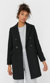 Stradivarius Двубортное Драповое Пальто Женская Коллекция Черный L