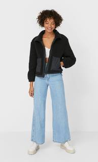 Stradivarius Куртка Из Двух Типов Материала Женская Коллекция Черный L