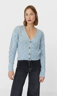 Stradivarius Кардиган Ажурной Вязки Женская Коллекция Небесно-Голубой M