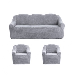 Комплект чехлов на диван и кресла плюшевый Venera "Soft sofa set", цвет: серый, 3 предмета