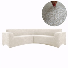Чехол на угловой диван плюшевый Venera Corner cover soft, молочный