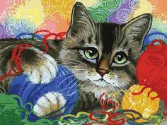 Картина по номерам Белоснежка "Котик с клубочками", 30x40
