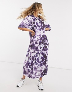 Платье-футболка миди в стиле oversized с принтом тай-дай New Girl Order-Фиолетовый