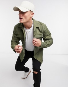 Рубашка навыпуск цвета хаки Jack & Jones Essentials-Зеленый