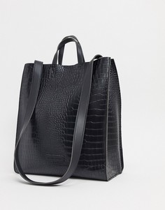 Большая черная сумка-тоут с эффектом крокодиловой кожи Claudia Canova-Черный