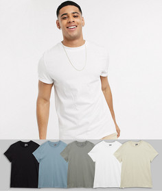 5 футболки с круглым вырезом и отворотами ASOS DESIGN-Мульти