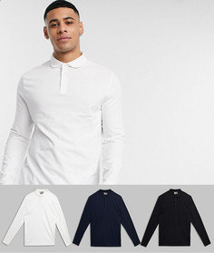 3 поло из органического хлопка с длинными рукавами ASOS DESIGN-Мульти