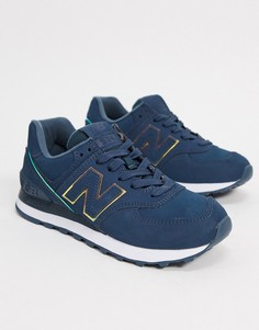 Темно-синие кроссовки с переливающейся окантовкой New Balance 574-Темно-синий