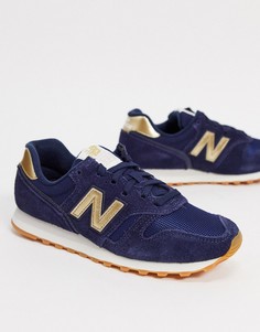 Темно-синие/золотистые кроссовки New Balance 373-Темно-синий