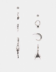 Серебристые серьги-кольца в комплекте ASOS DESIGN-Серебряный