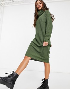 Оливковое платье-джемпер oversized со свободным воротом QED London-Зеленый