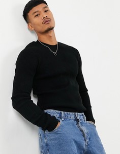 Черный обтягивающий джемпер в рубчик ASOS DESIGN