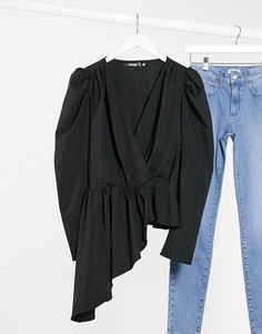 Черная блузка с пышными рукавами и асимметричным краем Missguided-Мульти
