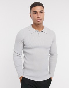 Светло-серое поло в рубчик облегающего кроя ASOS DESIGN-Серый