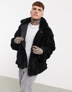Черная куртка авиатор в стиле oversized из искусственного меха ASOS DESIGN-Черный