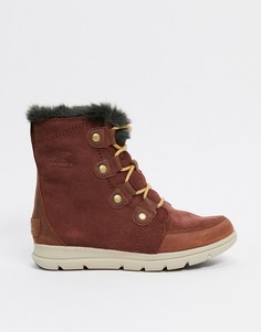 Темно-красные кожаные зимние ботинки Sorel explorer-Красный