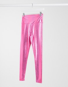 Блестящие леггинсы со змеиным принтом ASOS 4505-Розовый