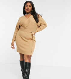 Бежевое трикотажное платье с запахом Vero Moda Curve-Светло-коричневый