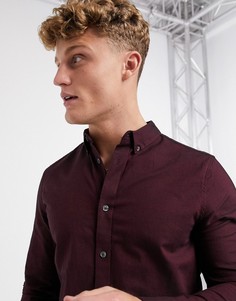 Бордовая оксфордская рубашка скинни с длинными рукавами Burton Menswear-Красный