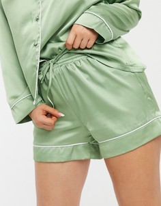 Шалфейно-зеленые атласные шорты от пижамы ASOS DESIGN-Зеленый