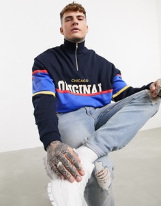 Oversize-свитшот на молнии в стиле колор блок с текстовым принтом ASOS DESIGN-Мульти