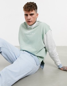 Oversize-свитшот с высоким воротом в стиле колор блок пастельной расцветки и принтом на груди ASOS DESIGN-Мульти