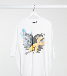 Oversized-футболка с принтом в виде античных профилей и аэрозольной краски ASOS Tall-Белый