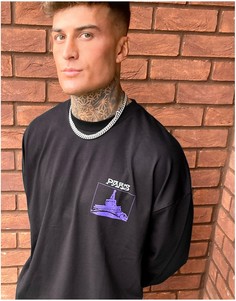 Черный лонгслив с принтом на груди ASOS DESIGN