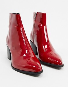 Бордовые лакированные ботинки челси на каблуке с заостренным носом ASOS DESIGN-Красный