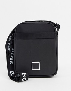 Черная сумка через плечо с большим логотипами на ремешке BOSS Pixel-Черный