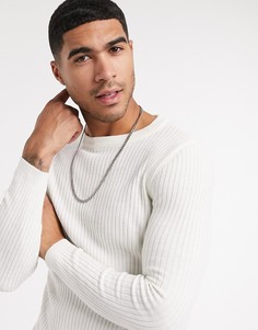 Облегающий трикотажный джемпер белого цвета с круглым вырезом New Look-Светло-бежевый