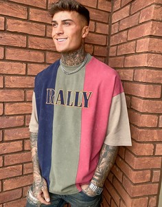 Футболка oversized из пике в стиле колор-блок с аппликацией в виде текста и эффектом кислотной стирки ASOS DESIGN-Мульти