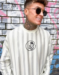 Oversized-футболка в вертикальную полоску с маленькой вышивкой на груди из органического хлопка ASOS DESIGN-Мульти