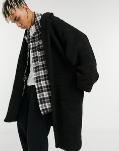 Черное плюшевое oversized-пальто ASOS DESIGN-Черный