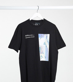 Черная футболка свободного кроя с принтом в виде картины и надписью на груди ASOS DESIGN Tall Katushika Hokusai-Черный