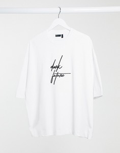 Белая oversized-футболка из плотной ткани с вышивкой на груди ASOS Dark Future-Белый