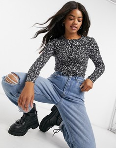 Приталенный топ с пуговицами и длинным рукавом в мелкий цветочек ASOS DESIGN-Мульти