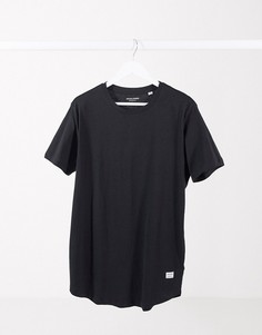 Черная удлиненная футболка с закругленным краем Jack & Jones Essentials-Черный