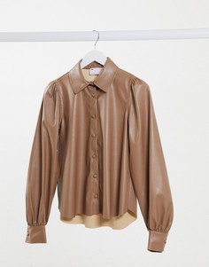 Светло-коричневая рубашка из искусственной кожи с длинными рукавами ASOS DESIGN-Коричневый