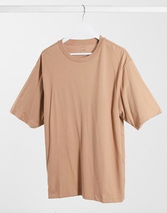 Коричневая футболка в стиле oversized River Island-Коричневый