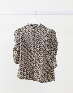 Рубашка с объемными рукавами и воротником на пуговицах с цветочным принтом Vero Moda-Мульти