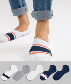 Набор из 5 пар невидимых носков (синие с оранжевыми полосками на носке/др.) ASOS DESIGN - Скидка-Мульти