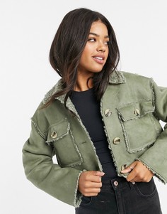 Замшевая куртка мятного цвета на пуговицах ASOS DESIGN-Зеленый